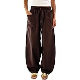Himosyber Womens Baggy Wide Leg Pants Casual Loose Palazzo Harem Pants High Elastic Waist Trousers with Pockets