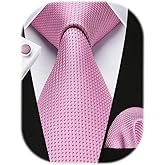 HISDERN Mens Ties Set Stripe Plaid Ties for Men and Pocket Square Cufflinks Formal Silk Necktie Wedding Business
