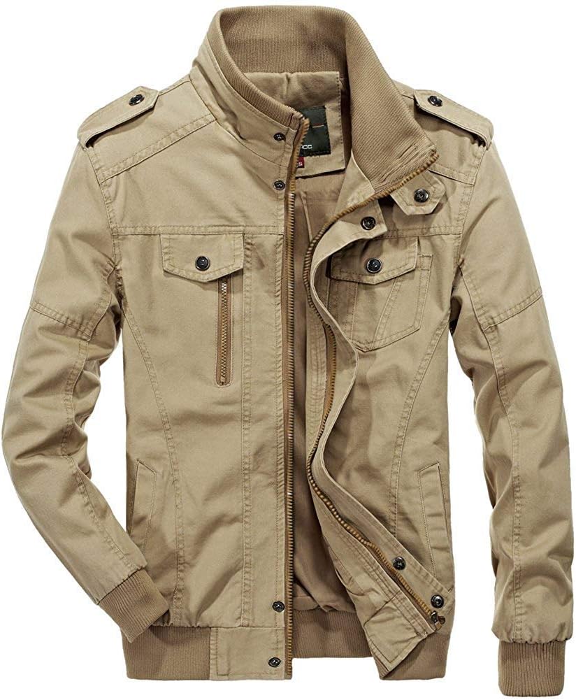 RongYue Men's Casual Cotton Military Jacket Spring Lightweight Outwear Coat