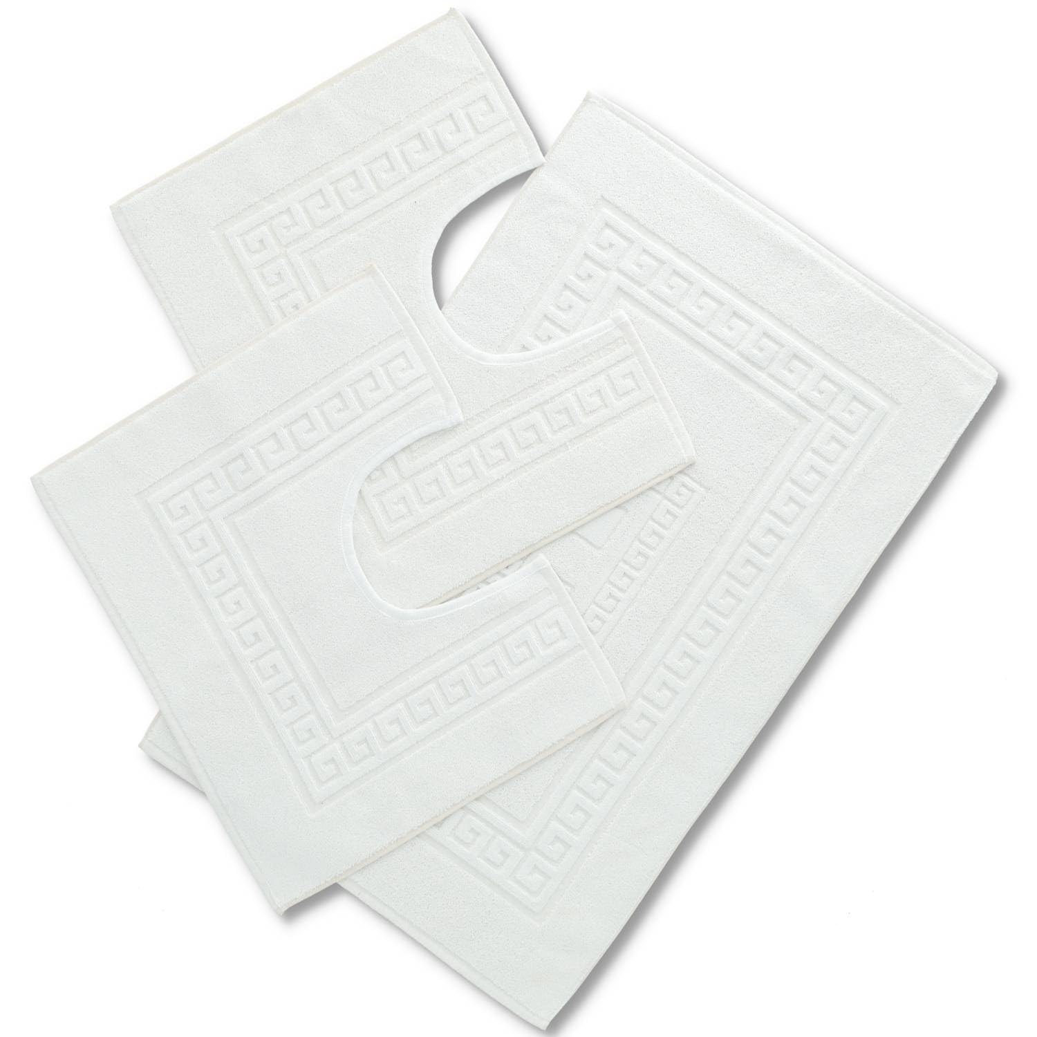 Torino 3-piece Set of Terry Towelling Bath Mat 60 x 90 cm plus 2 Pedestal Mats 60 x 45 cm BIANCO