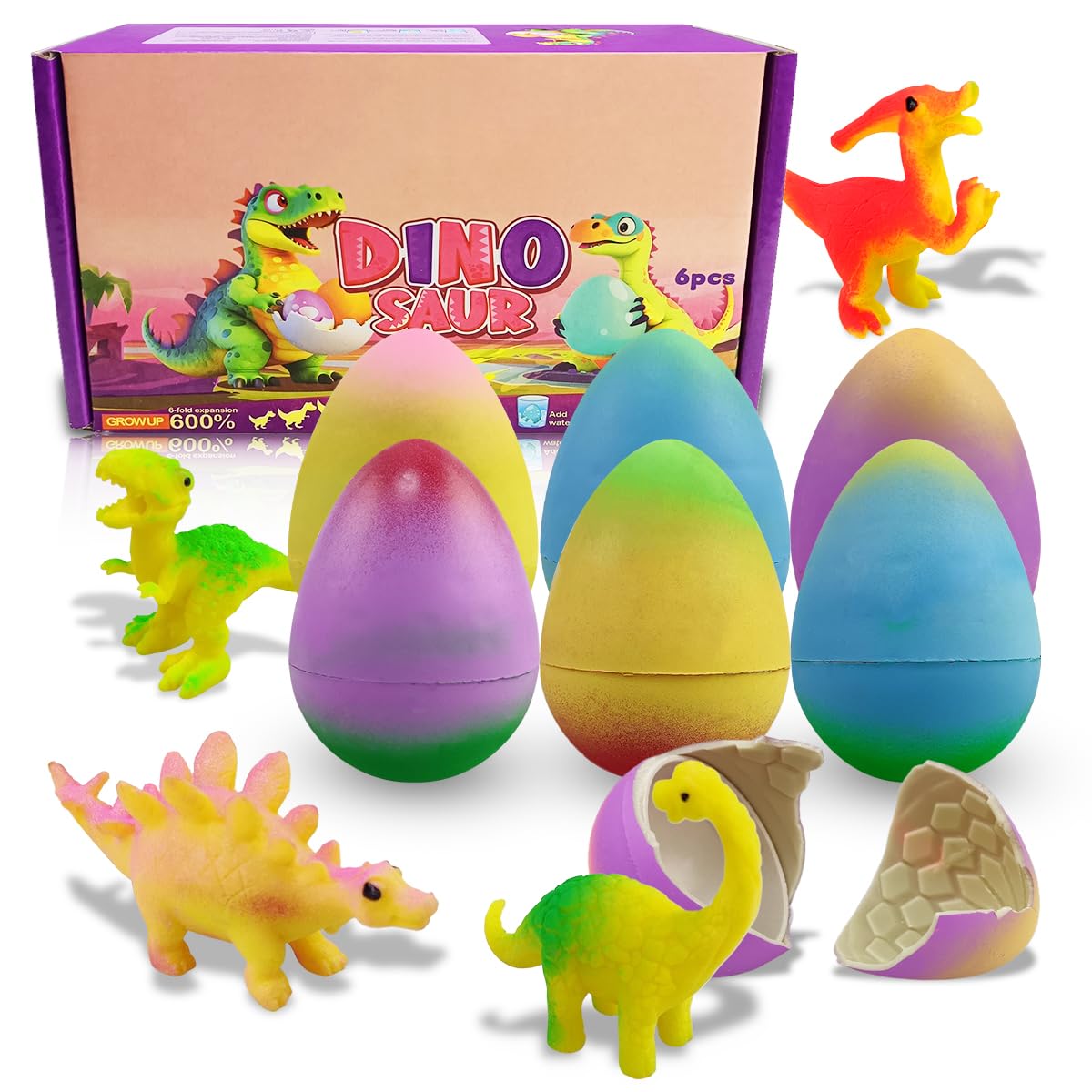 Yaxuan 6 Pack Dinosaur Hatching Surprise Eggs Dinosaur Toys Easter Eggs for Kids Boys Girls Easter Basket Stuffers Gifts Birthday Party Favors Fillers
