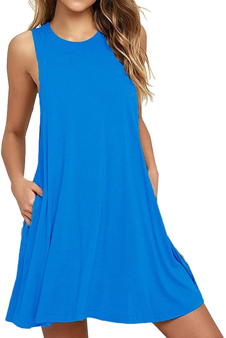 PCEAIIH Women's Sleeveless/Long Sleeve Pockets Casual Swing T-Shirt Summer Dress