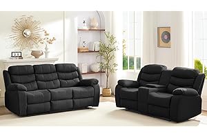 Mjkone Recliner Home Theater Seating, 5 Seat Couch Set, Manual Control Recliner Living Room Set, 3 Seat Couch with Flipped Middle Backrest & Cup Holders, 2 Seat Reclin Chair with Console Storage, Grey