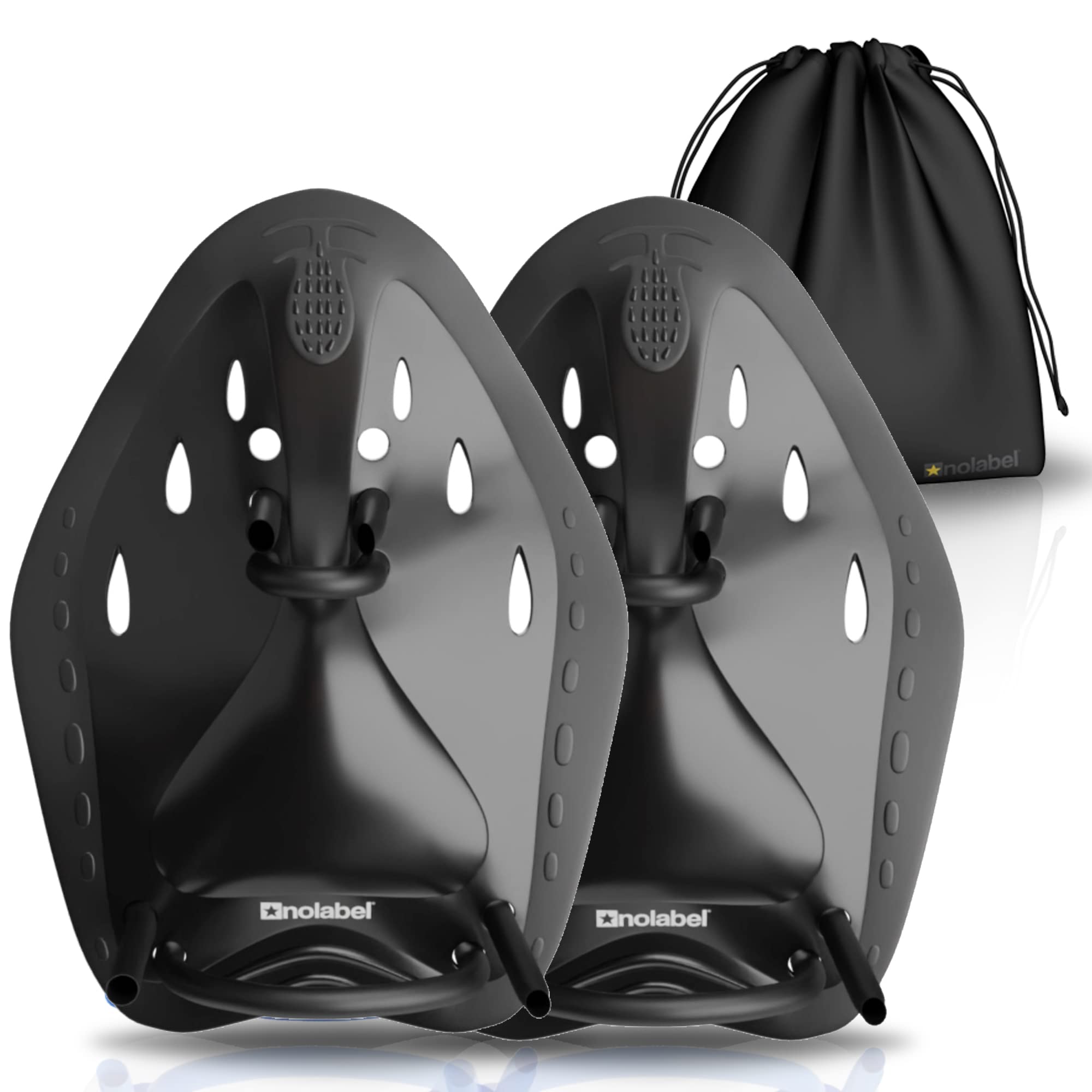 NO LABEL Swimming Aids - Adults & Juniors Hand Paddles - Black Swim Training Aids