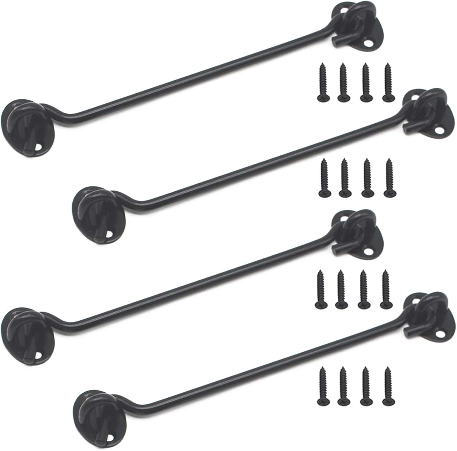 4 Pack Barn Door Latch Cabin Hook and Eye Black 200mm, Solid Thicken