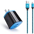 Android Charger Fast Charging Micro USB Cable, 6FT Nylon Micro Cord Wall Charger Block, AbcPow 2.1A Power Adapter with Phone Cord Compatible for Samsung Galaxy S7 S6 J7 J3 Note 5, LG G4 Motorola, HTC