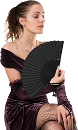 Leikedun 2 Pack Black Silk Folding Hand Fans Chinese Fan for Wedding Performance view 6