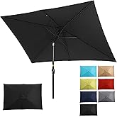 Kiss the Water 6.5' x 10' Patio Umbrella, Rectangular Outdoor Umbrella, Metal Pole Pool Umbrella with Crank and Push Button Tilt, Large Patio Umbrella with Polyester Canopy