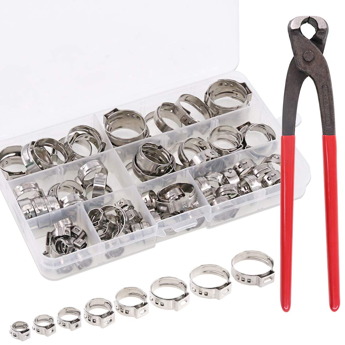 Keadic 80Pcs 1/4"15/16" 304 Stainless Steel Single Ear Hose Clamps Pex Pinch Clamp Assortment