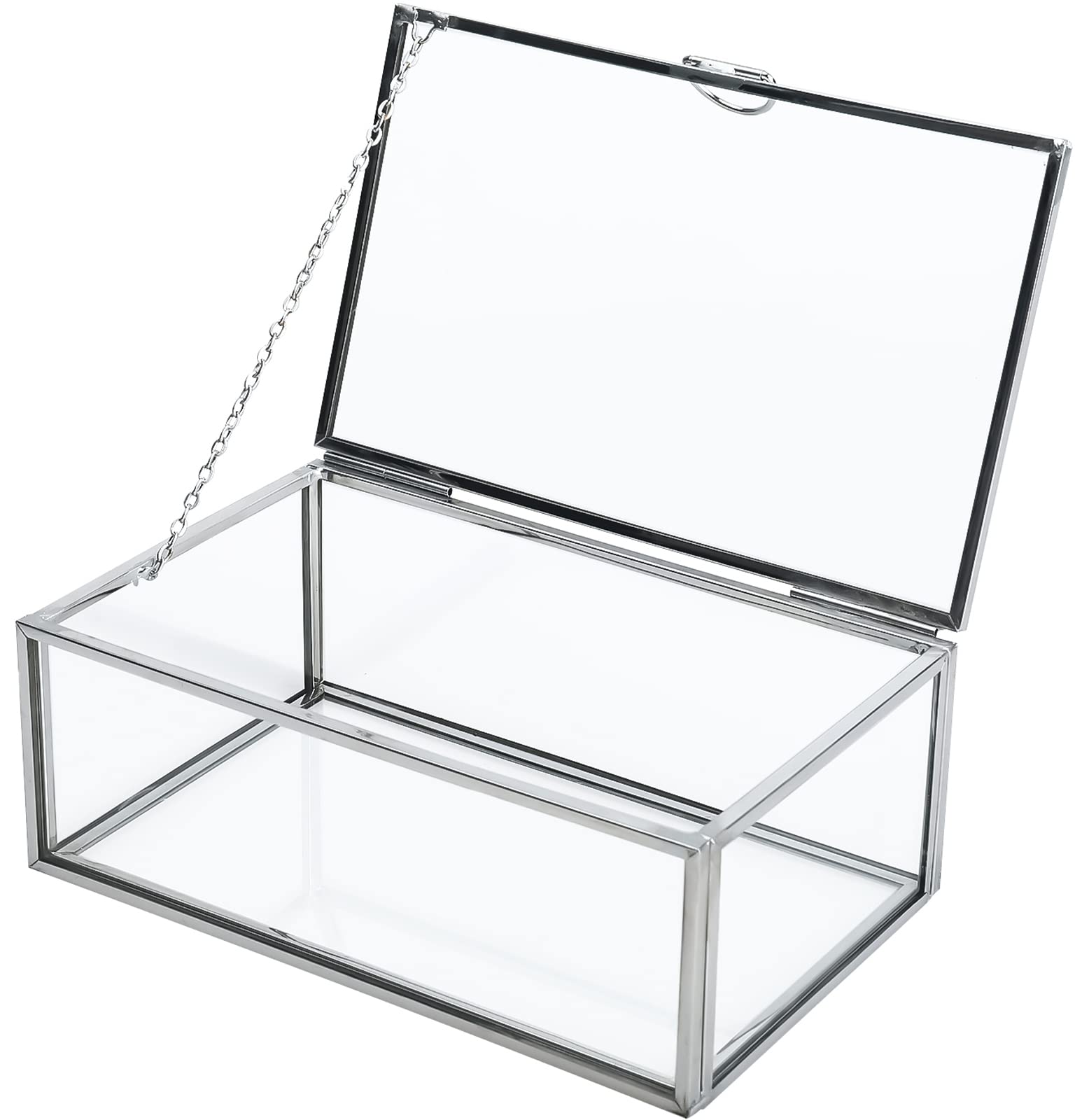Photo 1 of HighFree Vintage Glass Box with Lid - Clear Jewelry Glass Display Box Keepsake Box - Home Decor Decorative Box for Trinket Rings Bracelet (Silver, X-Small)