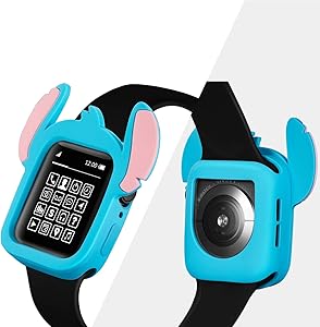 Yu Store Lovely Cartoon Stitch Cover Compatible with Apple Watch Series 4/5, Soft Silicone Protector Bumper Frame Protective Double Color Case for iWatch Series 4/5 40mm 44mm Girls Boys (Aqua, 44MM)