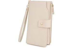 UTO Wallets for Women Wristlet RFID Large Capacity Leather Vegan Clutch Card Holder Organizer Ladies Purse Wrist Strap CA