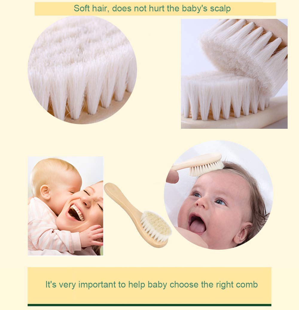 Molylove Baby Hair Brush with Wooden Handle and Super Soft Goat Bristles for Newborns & Toddlers : Baby