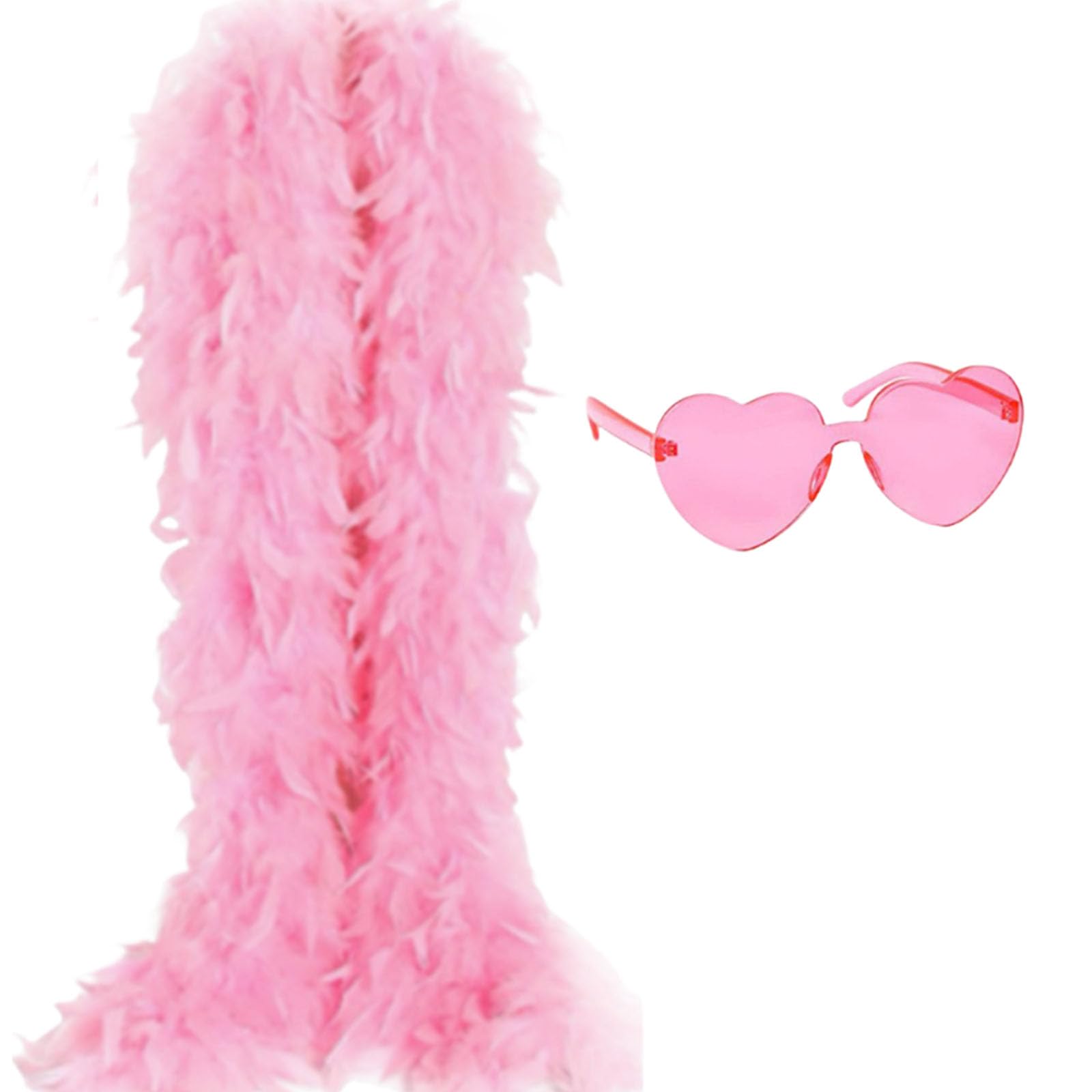 Dinghaole 2m Pink Feather Shawl With Heart-shaped Frame Rimless Sunglasses - Women's Fashion Party Shawl, Carnival Decoration, Prom Costume Accessories