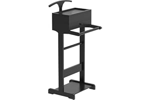 GLSCASA Suit Valet Stand with Flip Top Tray, Storage Drawer, Men Valet Stand with Bottom Shoe Rack, Freestanding Clothes Rack for Living Room, Entryway, Bedroom, Office, Black