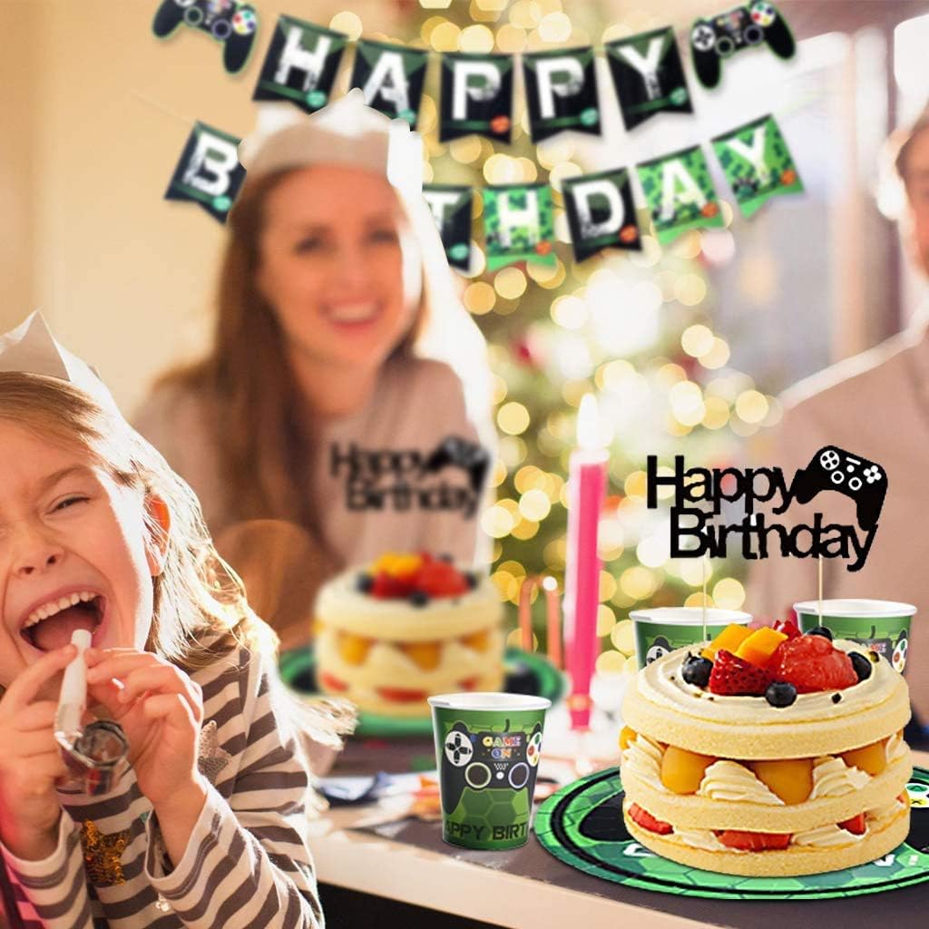 125PCS Video Game Party Supplies, Amycute Boys Video Game Themed Party Supplies Room Decor Set with Birthday Banner, Plates, Cups, Napkins, Tablecloth for Boys Kids Video Game Birthday - Serves 16: Kitchen & Dining