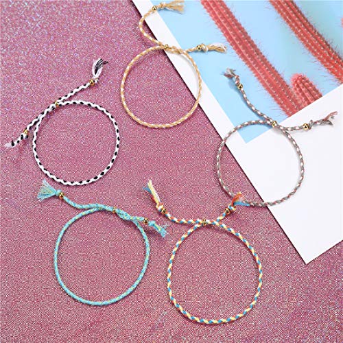QCQHDU Braid String Friendship Anklets Bracelets Set for Women Girls Handmade Wish Adjustable Lucky Waterproof Jewelry