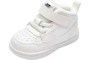 Balabala Baby Toddler Boys Warm High Top Sneakers, White Fashion Anti-Slip Walker Shoes for Autumn Winter
