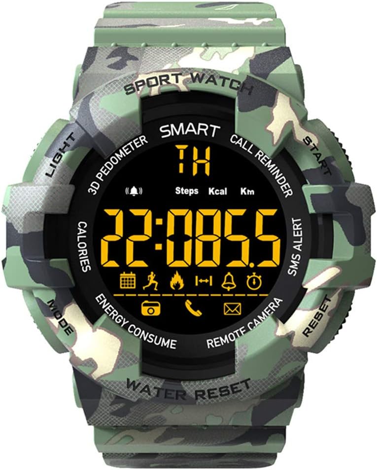 EX16M Camoflauge Military Style Sports Smart Bluetooth Watch with Activity Tracker Pedometer Steps Caloires Distance Stopwatch 50M Waterproof 1 year Long Battery Life Compare with ios& Android (Green)