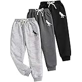 Nivne Tco Toddler Boys 3 Piece Sweatpants Dinosaur Graphic Print & Bowknot Decor Elastic Waistband Pants Set