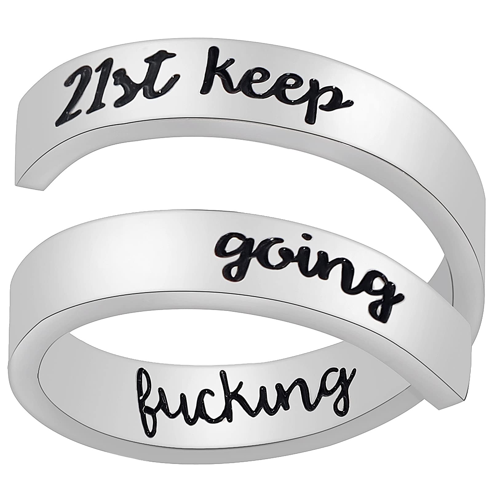 YooAi Inspirational Ring djustable Stainless Steel Rings Engraved Birthday Gift for Women Girls 21st Keep Going