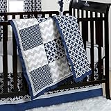 Navy Blue and Grey Geometric Patchwork 3 Piece Crib Bedding by The Peanut Shell