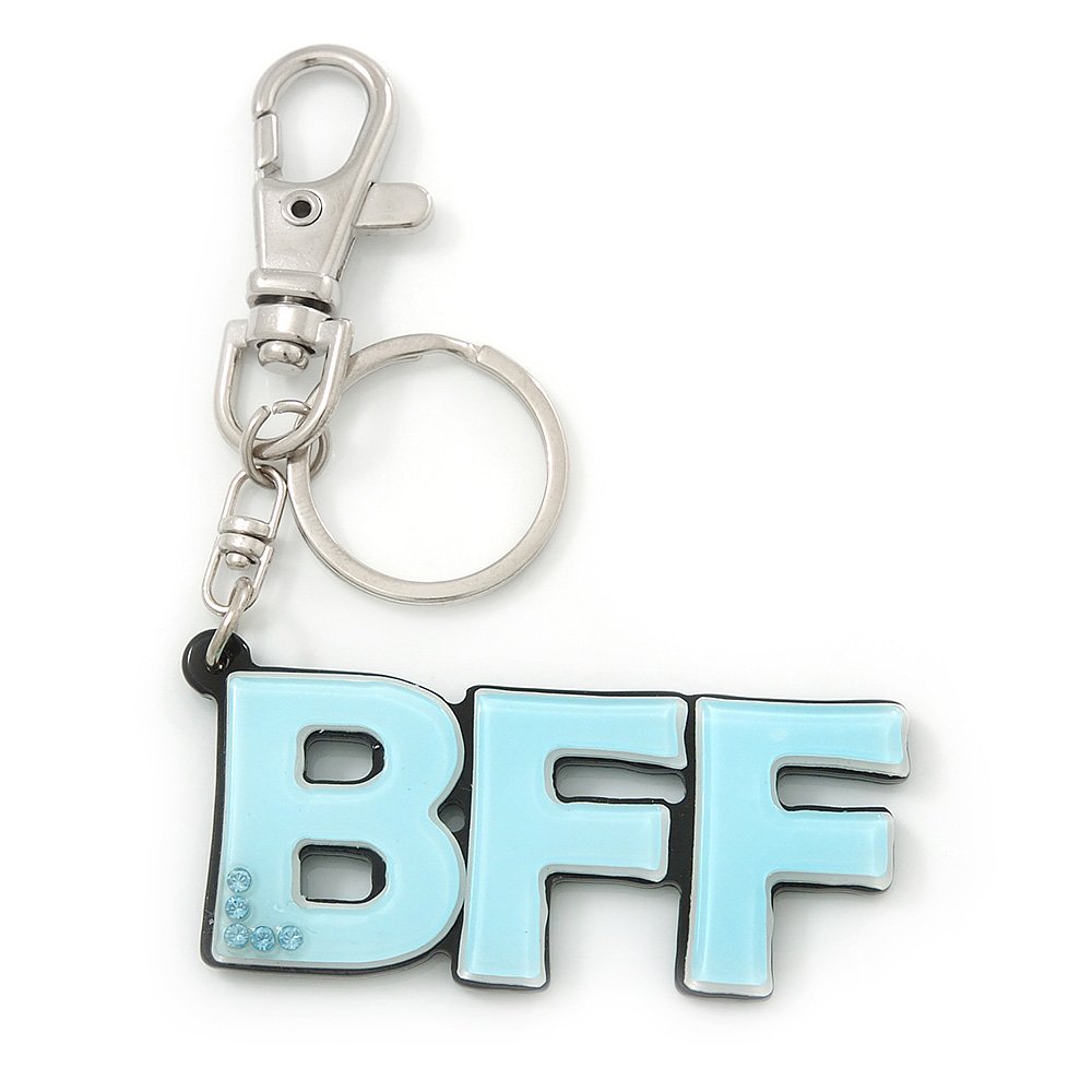 Avalaya 'BFF' Light Blue Plastic Rhodium Plated Keyring/Bag Charm - 85mm Length