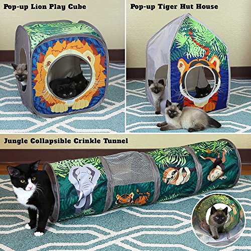 Kitty City Pop Open Jungle Combo,Collapsible Cat Cube, Play Kennel, Cat