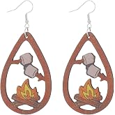 MALOYANVE Bonfire Earrings for Women Funny Wooden Lightweight Teardrop Fire Dangle Drop Campfire Earrings for Outdoor Lovers