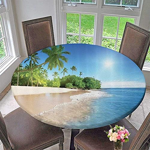 Mikihome Premium Tablecloth Tropical Palm Trees Sunny Island ACH Panoramic Bathroom 40"-43.5" Round (Elastic Edge)
