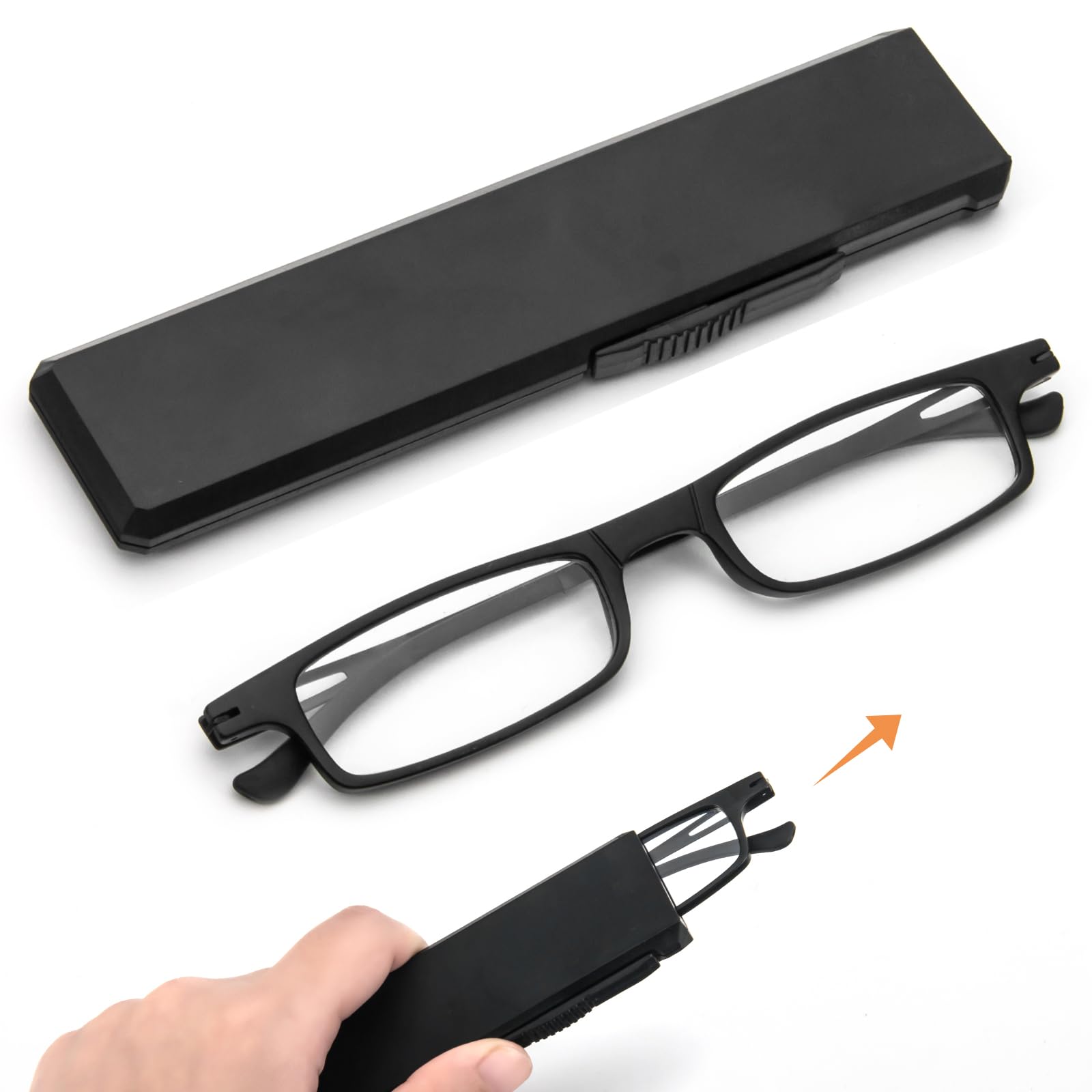 MMOWW Ultra thin Reading Glasses TR90 Lightweight for Men Women Blue Light Blocking Compact Computer Readers Portable Unique Stretchable Slim Flat case Black +3.5