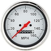 Mechanical Speedometer Gauge 0-160 MPH White Face Stainless Bezel | 3-3/8 Inch Body Diameter, 3-3/4 Inch Bezel Includes Installation Kit, Drive Cable Not Included