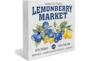 HEIJIE Kitchen Farmhouse Blueberry Lemon Wood Box Sign Art Desk Decor 5"x5" Blueberries Lemons Wood Block Sign Decor for Home Tabletop Shelf Wall
