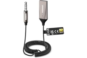 UGREEN Aux to Bluetooth 6.0 Car Adapter with LDAC, 3.5mm Aux Adapter for Car Built-in Microphone, Car Bluetooth Audio Receiver for Hands-Free Calls Compatible with Car Speaker & Home Audio
