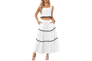 Women's 2 Piece Skirt Set Outfits Summer Scoop Neck Sleeveless Tank Crop Top High Waist A-Line Maxi Skirt Casual Sets