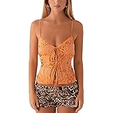 MISSACTIVER Women’s Y2K Sequin Cami Tops Sexy Sparkle Lace Up Crop Top Tie Front Backless Low Cut V-Neck Straps Tank Top