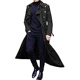 PHJTOMK Men's Trench Coat with Adjustable Belted Windbreaker Long Jacket Long Sleeve Double Breasted Overcoat