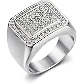 MIVEIVIA ICED OUT Ring for men Wedding Rings for Men Double Rectangles Stainless Steel ring Hip Hop ring Radiant Rings Bling Iced Out Jewelry Punk Ring Club ring Heavy Metal ring Party