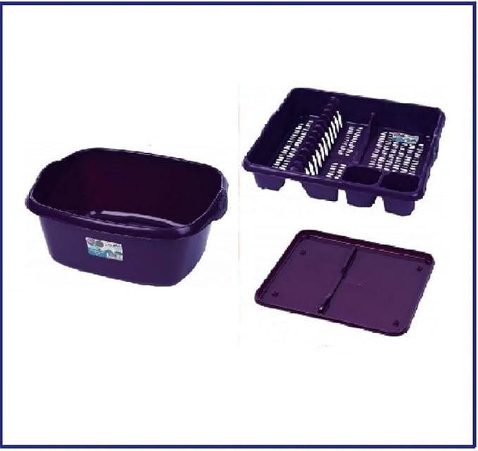 PLASTIC VIOLET DISH DRAINER WITH TRAY PURPLE RECTANGULAR WASHING UP