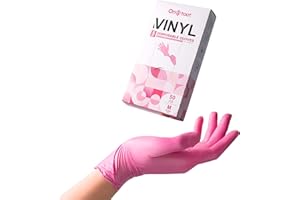 OriStout Disposable Gloves for Women, Pink Vinyl Gloves Disposable Latex Free for Cooking, Food Prep, Cleaning, Hair Dye, Tattoo, Medium Duty, Touch Screen, Medium, 50 Pack