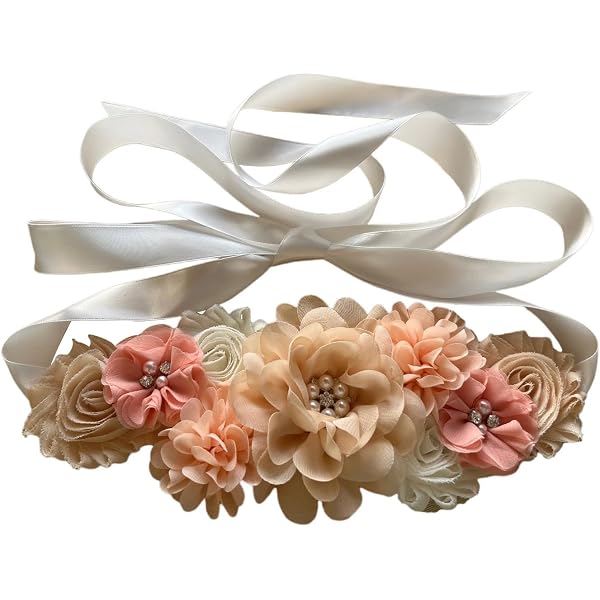 LDDCX Pink Handmade Flower Sash Belt for Maternity Pregnancy  display picture 3