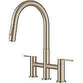 KRAUS Oletto Bridge Kitchen Faucet with Pull-Down Sprayhead in Spot-Free Antique Champagne Bronze, KPF-3122SFACB