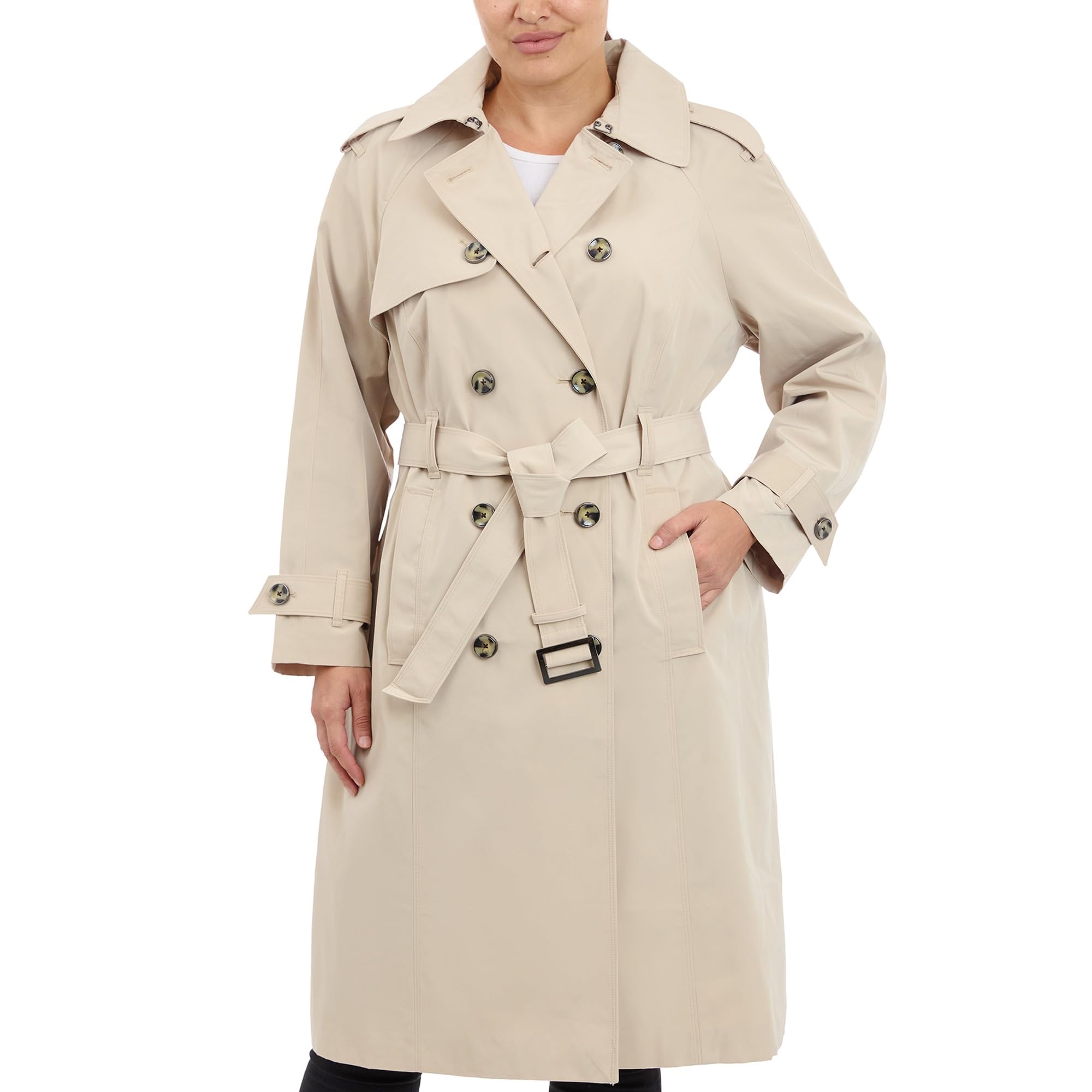Photo 1 of London Fog Women's Plus Size Double-Breasted 3/4 Length Belted Trench Coat, Stone, 1X