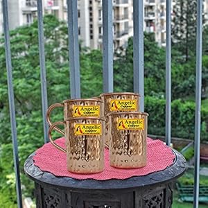 Angelic Copper Handmade Copper Cup Set, 400ml, 4-Pieces, Brown (AGC0018C4)