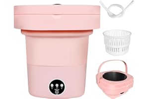 HULKNPEW Foldable Washing Machine,8L Large Capacity Mini Washer Machine,Portable Washing Machine Time-saving and Convenient,Widely Use for Apartments,Dormitories, Camping, RV,Travel Laundry(Pink)