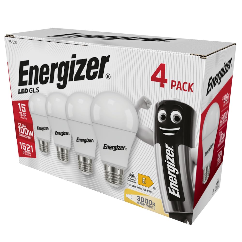 Energizer GLS Replacement LED Bulb 4 Pack (Warm White E27, 100W), (ENGS14424)