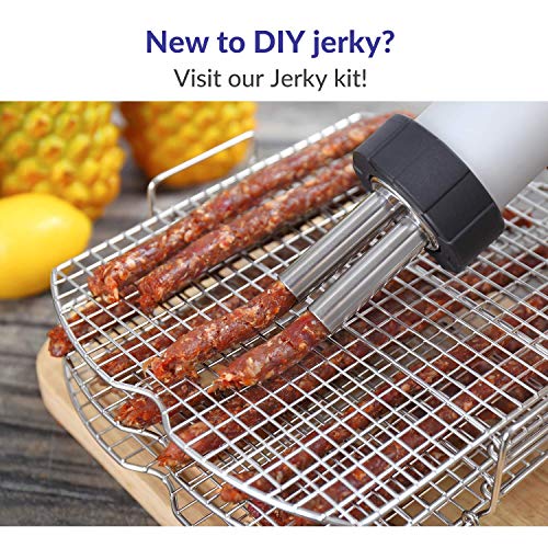 Geesta Jerky Gun, 1 LB Beef Jerky Gun Kit Easy-Clean Jerky Maker, Aluminum Barrel Jerky Shooter with 4 Stainless Steel Nozzles, 2 Cleaning Brushes & Storage Bag for Father's Day Gift