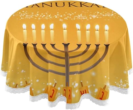 Amazon Com Wjjsxka Round Table Clothing Vector Hanukkah Menorah David Star Modern Table Cloths 60 Inch Lace Stitching Macrame Polyester Decoration Home Kitchen