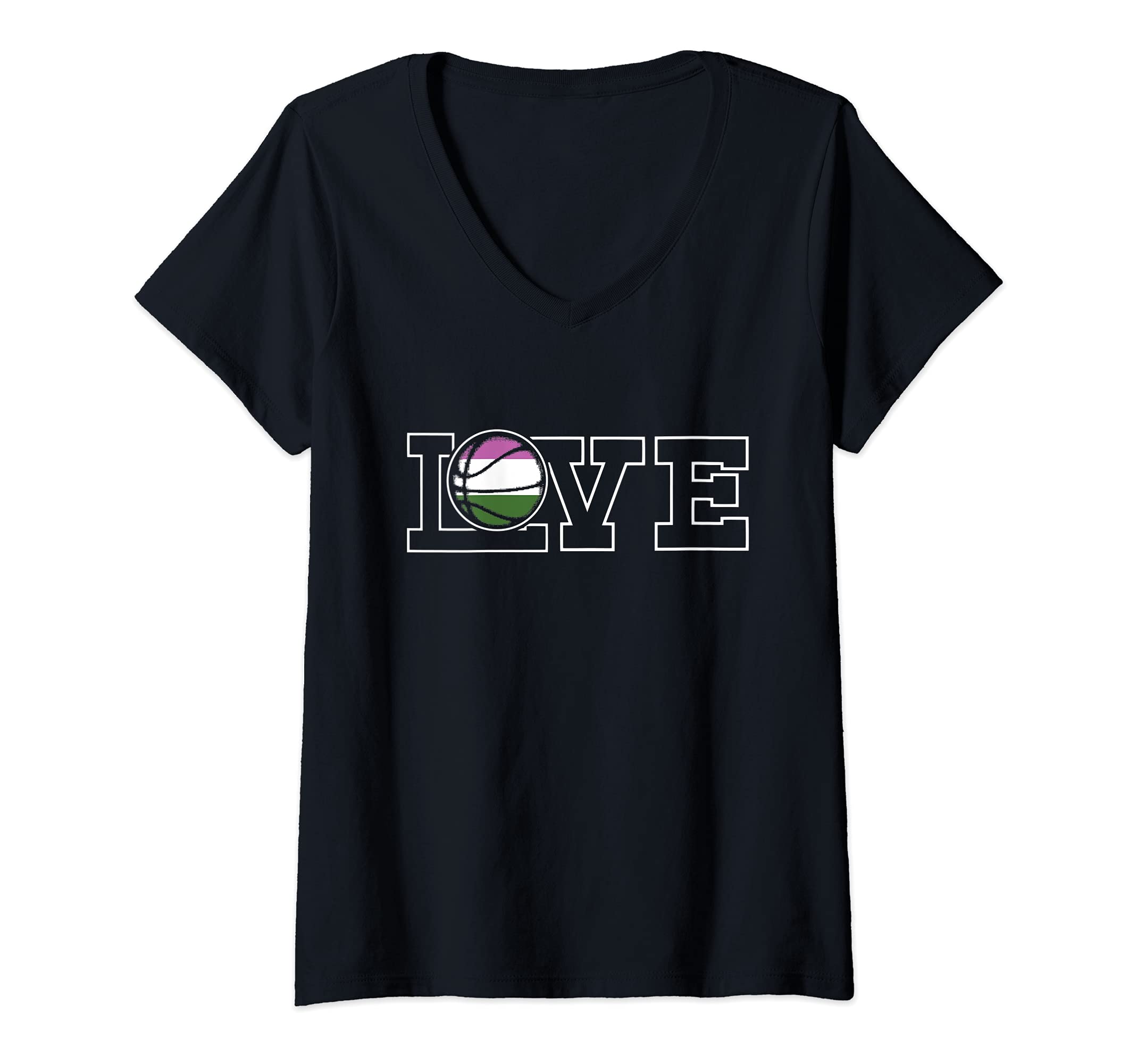 Womens Love Basketball LGBT-Q Gender-queer Pride Sport Fan Ally V-Neck T-Shirt