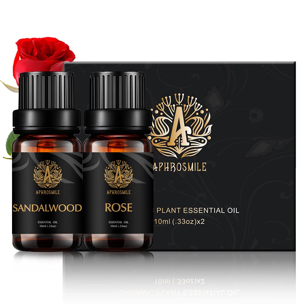 Aromatherapy Rose Essential Oils Sandalwood Set, 100% Pure Sandalwood Scented Oils Rose Set, 2x10ml Therapeutic Grade Sandalwood Essential Oils Rose Fragrance Kit for Diffuser,Humidifier,Home,Massage